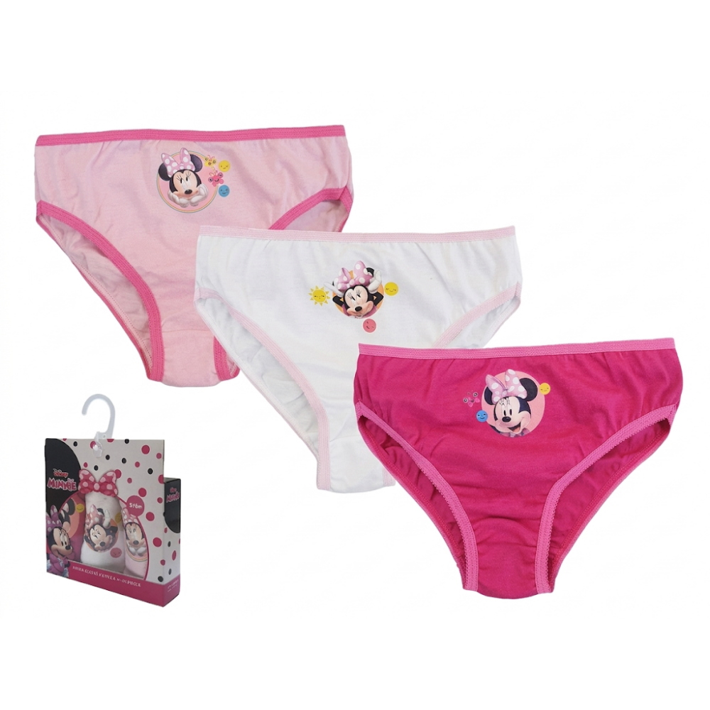 Set 3 Mutandine Minnie Mouse DISNEY Slip 100% Cotone 3/8 Anni Bambina - Min1497