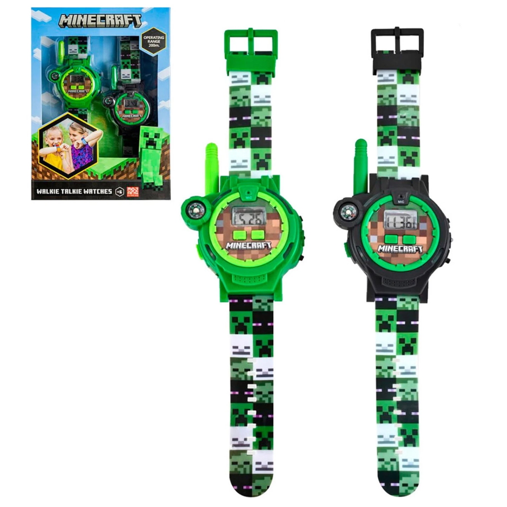 Orologio Walkie Talkie Minecraft 2 Pezzi Multifunzione Radiotrasmittenti Torcia Bussola- Min40098