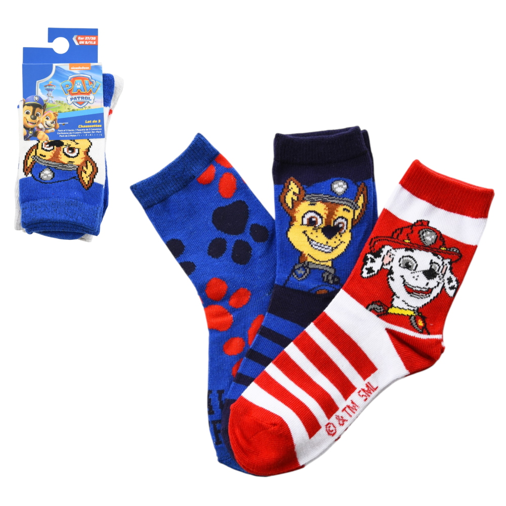 Calzini Paw Patrol in Misto Cotone 3 Paia Assortiti Bambini 23/34 - Hy06041/2