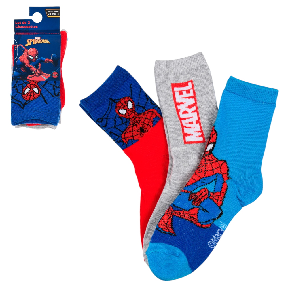 Calzini Spiderman MARVEL in Misto Cotone 3 Paia Assortiti Bambini 23/34 - Hy06039/1