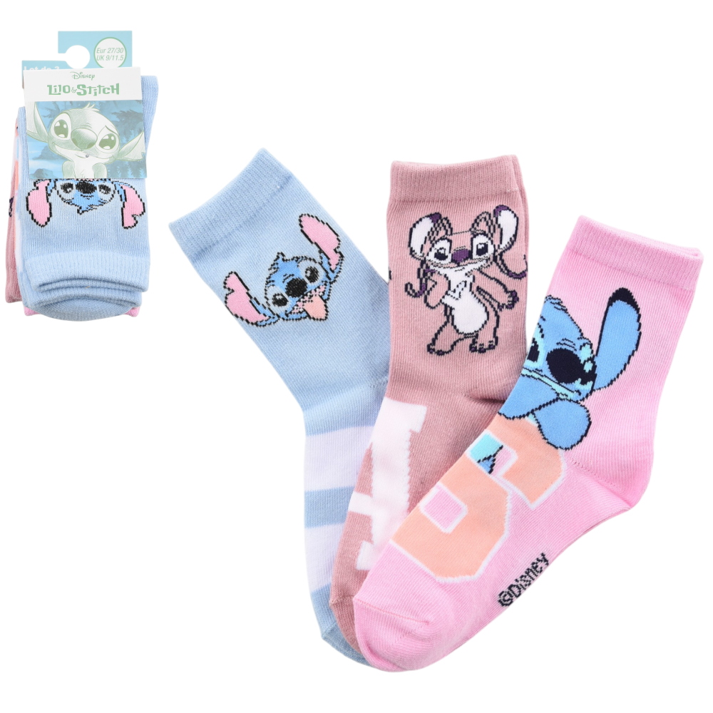 Calzini Stitch Angel DISNEY in Misto Cotone 3 Paia Assortiti Bambini 23/34 - Hy06033/1