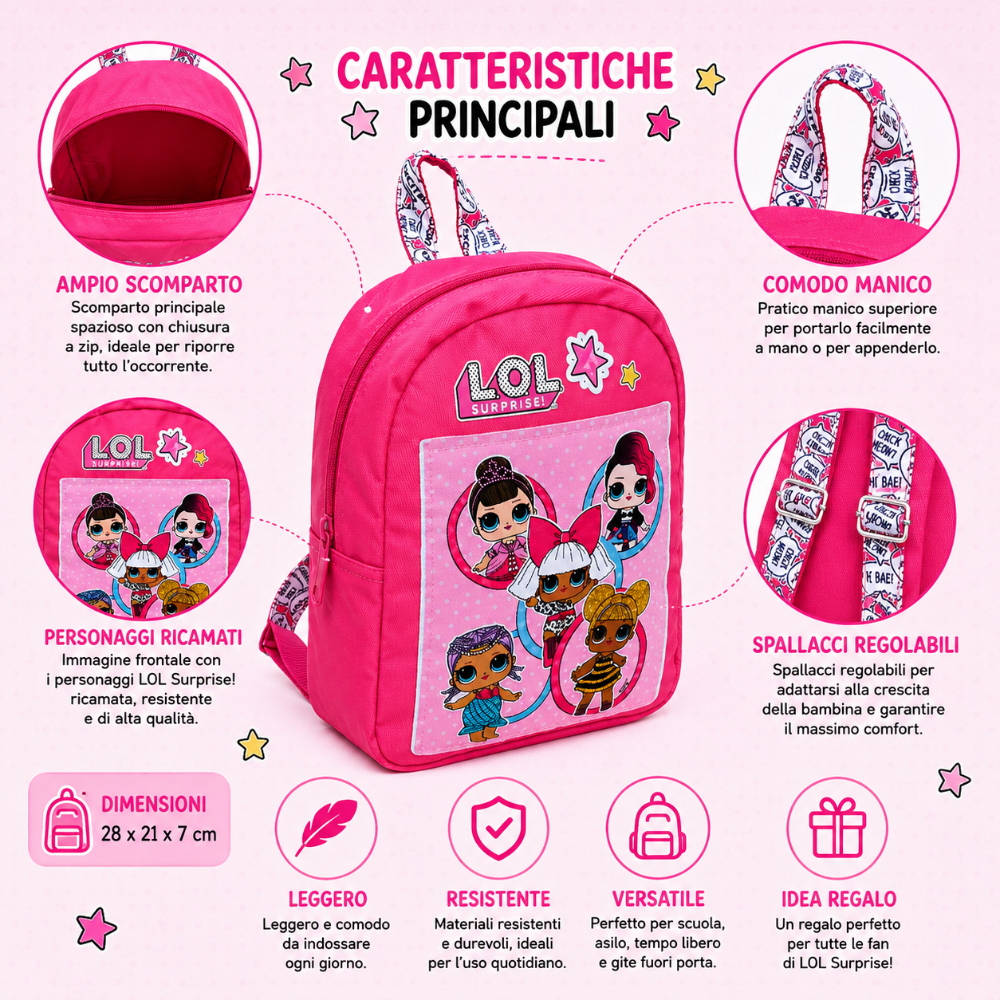Zaino Lol Suprise Tessuto Jeans Denim Bambina Asilo Borsa Scuola Tempo Libero Cm.28x21 - B99217mc