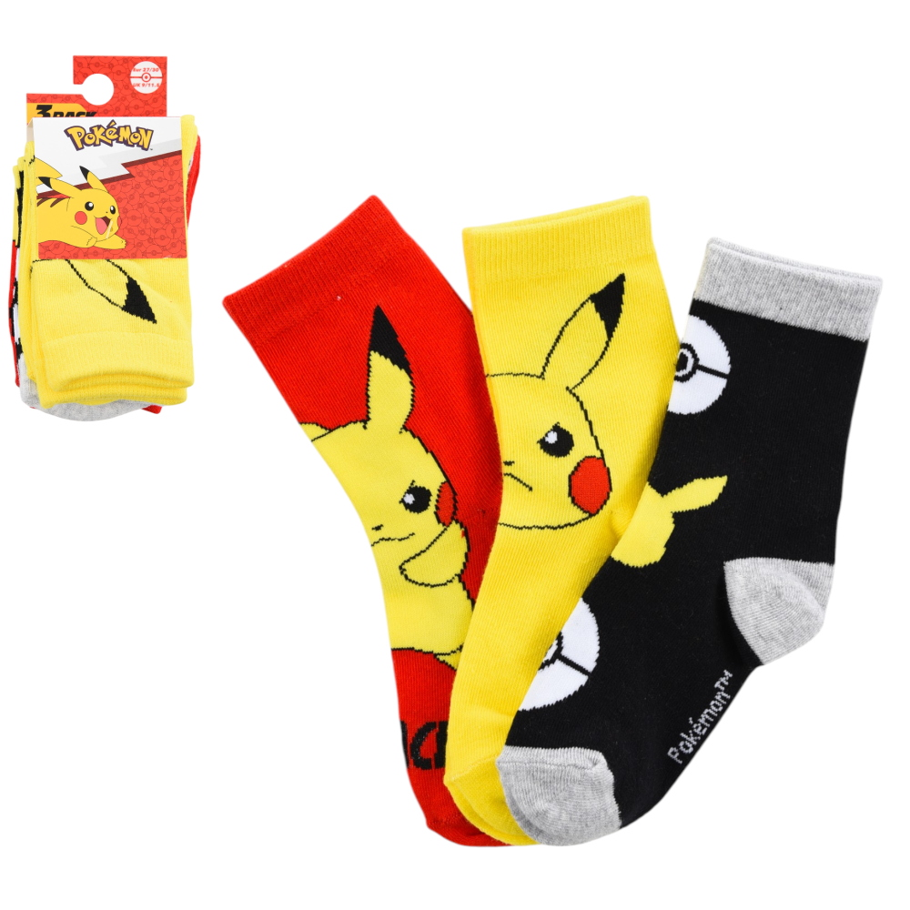 Calzini Pikachu Pokémon in Misto Cotone 3 Paia Assortiti Bambini 23/34 - Hy06025/1