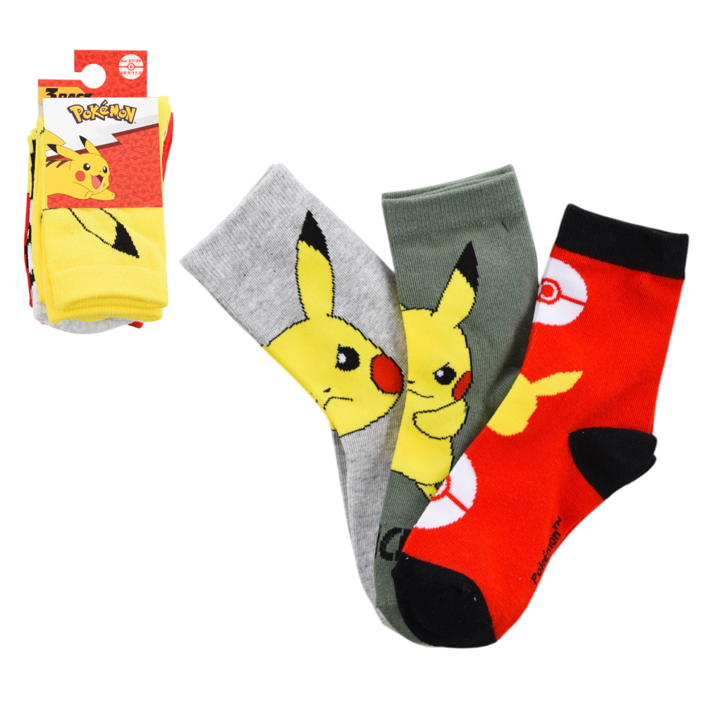 Calzini Pokémon Pikachu in Misto Cotone 3 Paia Assortiti Bambini 23/34 - Hy06025/2