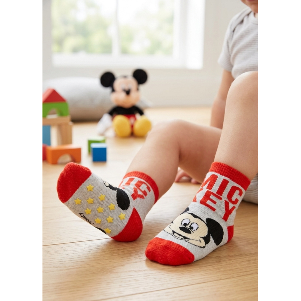 Calzini Antiscivolo Topolino DISNEY in Misto Cotone 3 Paia Assortiti Bambini 23/34 - Hy06061