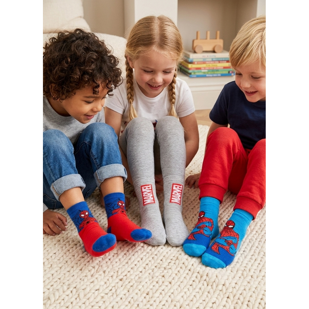 Calzini Spiderman MARVEL in Misto Cotone 3 Paia Assortiti Bambini 23/34 - Hy06039/1