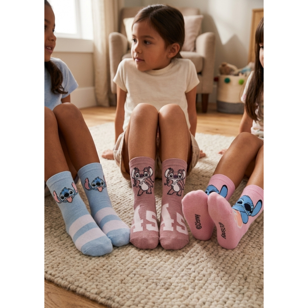 Calzini Stitch Angel DISNEY in Misto Cotone 3 Paia Assortiti Bambini 23/34 - Hy06033/1
