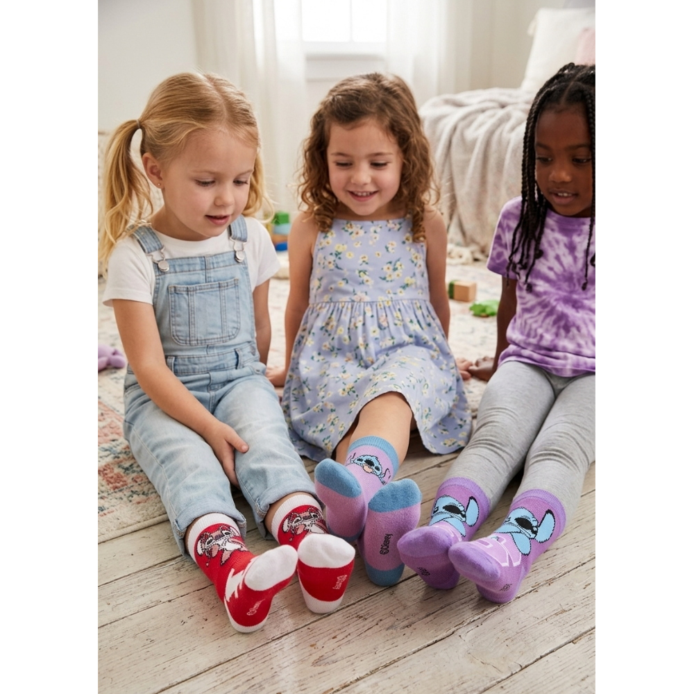 Calzini Angel Stitch DISNEY in Misto Cotone 3 Paia Assortiti Bambini 23/34 - Hy06033/2