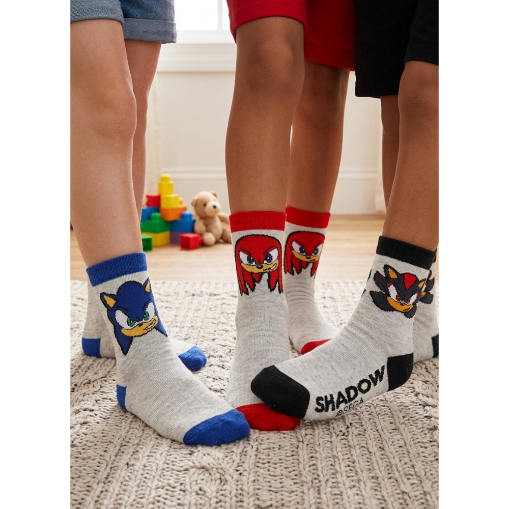 Calzini Sonic Shadow Knuckles in Misto Cotone 3 Paia Assortiti Bambini 23/34 - Hy06026/2