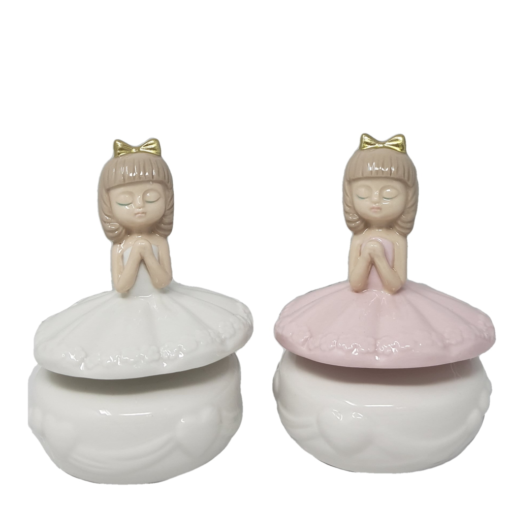 Bomboniera Carillon Statuina Damina Seduta in Porcellana Assortita in Due Colori Oggetti per Cerimonie Ilary Queen Personalizzanili - Iq3425/c