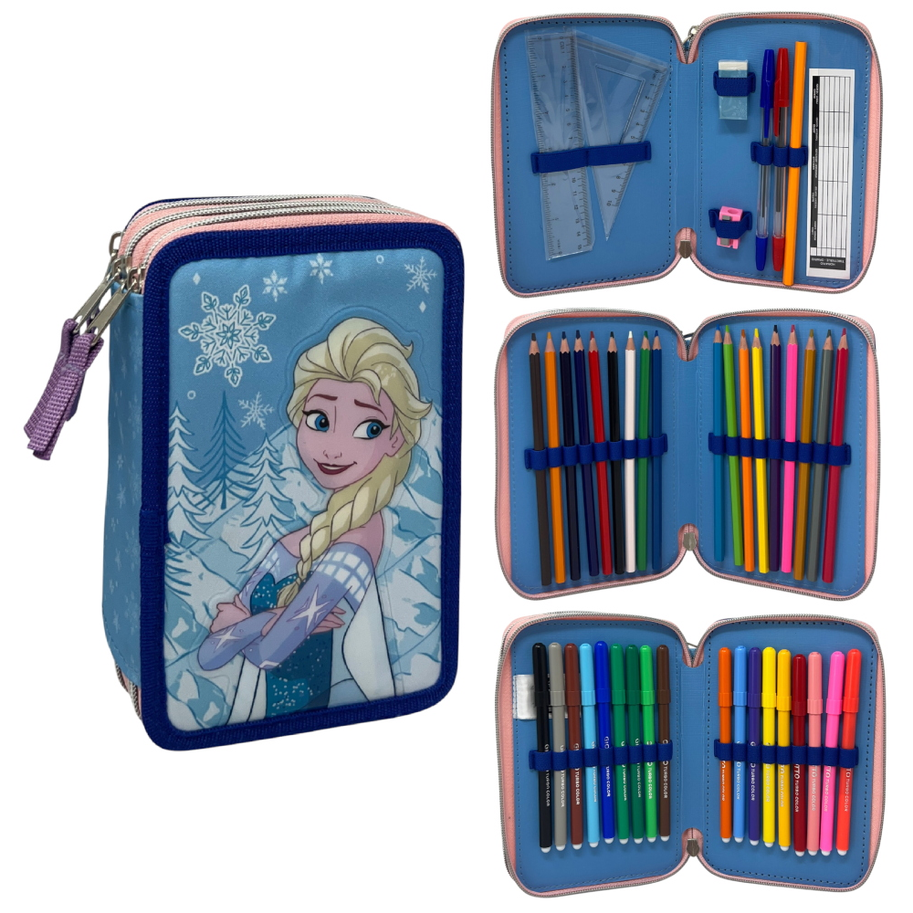 Astuccio Scuola Frozen DISNEY Multiscomparto 3 Zip Portacolori Giotto - 5556