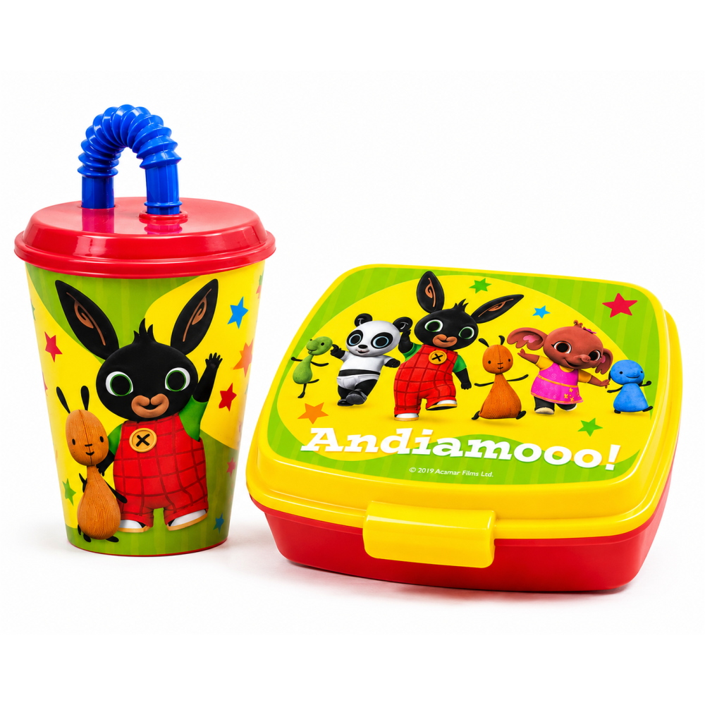 Set Bing Coniglietto Bicchiere con Cannuccia + Portamerenda Bpa Free - Bing21/2pz