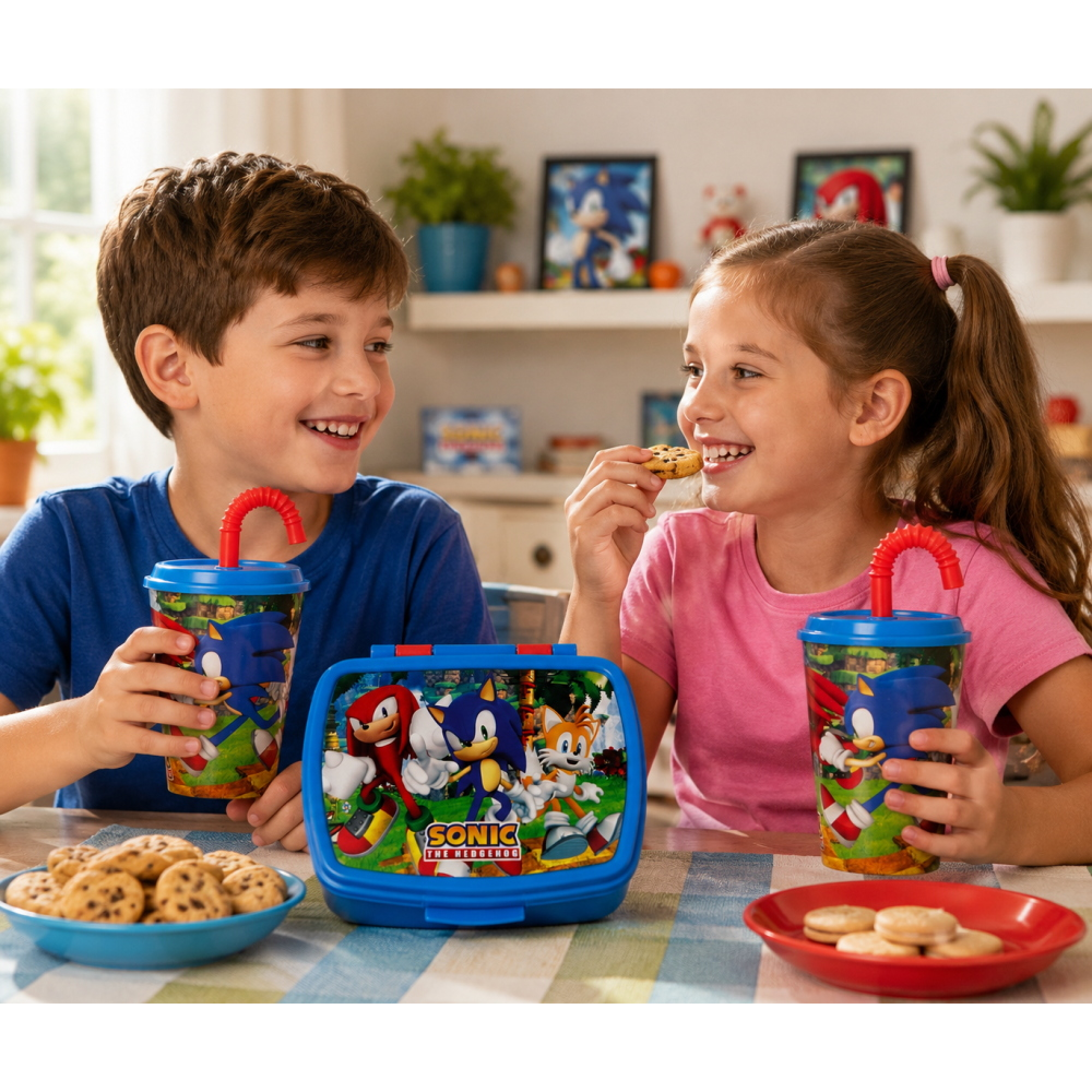 Set Sonic Bicchiere con Cannuccia + Portamerenda Bpa Free - Sonic22/2pz