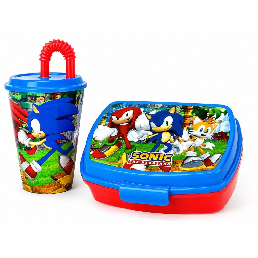 Set Sonic Bicchiere con Cannuccia + Portamerenda Bpa Free - Sonic22/2pz