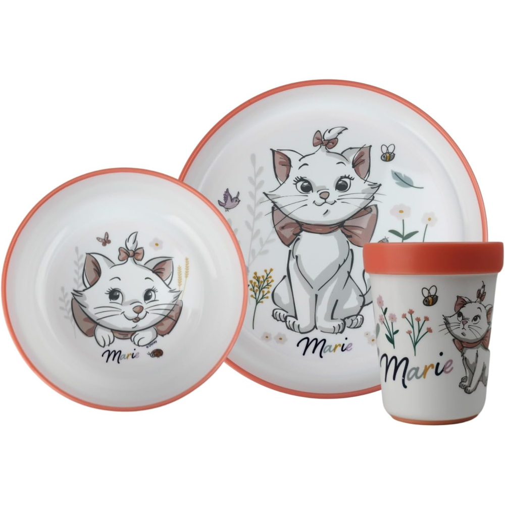 Set Pappa Marie DISNEY 3 Pezzi Stoviglie in Plastica con Silicone Antiscivolo Adatta Al Microonde- 86664