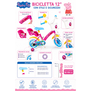 Bicicletta Peppa Pig 12" Età 3/4 Anni con Rotelle - 34593