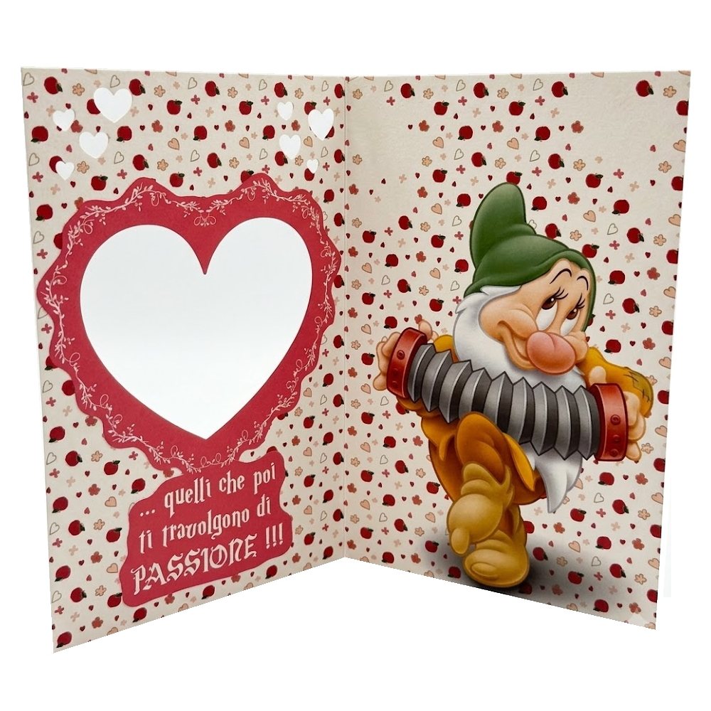 Biglietto Auguri DISNEY Mammolo Biancaneve Romantico con Portafoto Cuore
