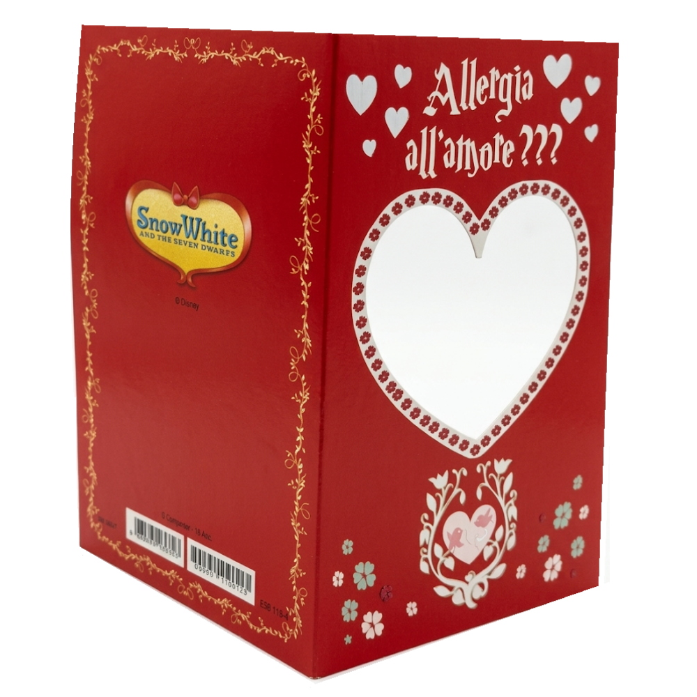 Biglietto Auguri DISNEY Eolo Biancaneve Romantico con Portafoto Cuore
