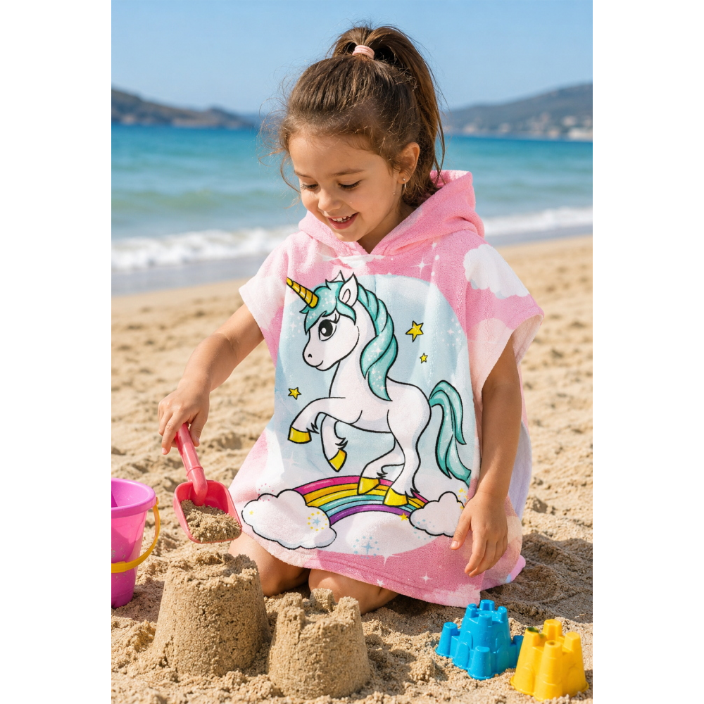 Poncho Mare Unicorno in Microcotone Cm. 100x50 100%pl - Vp132