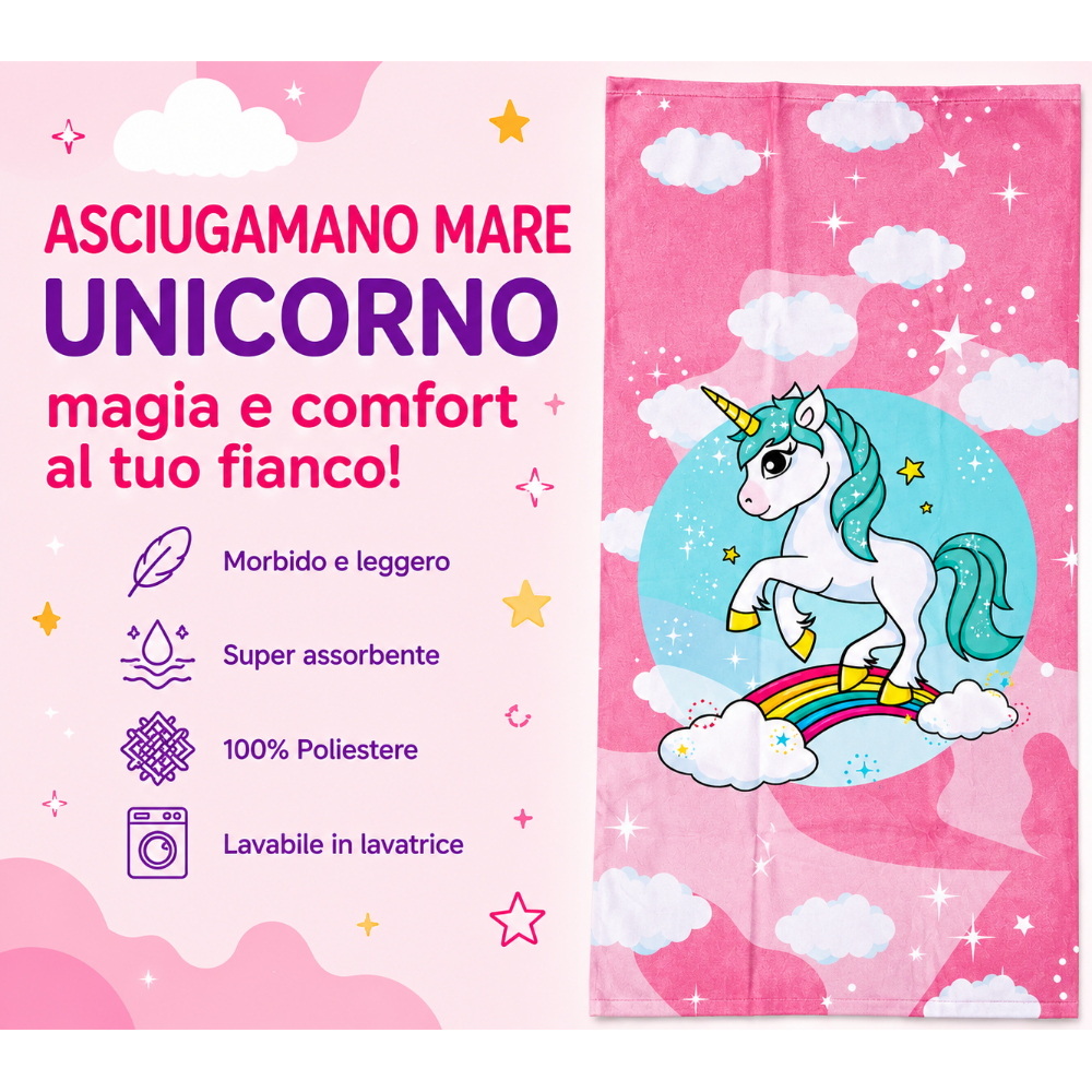 Telo Mare Unicorno Asciugamano in Microcotone Cm. 140x70 - Vp131