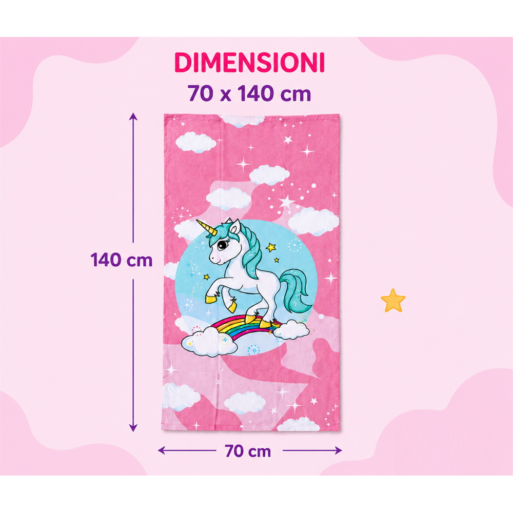 Telo Mare Unicorno Asciugamano in Microcotone Cm. 140x70 - Vp131