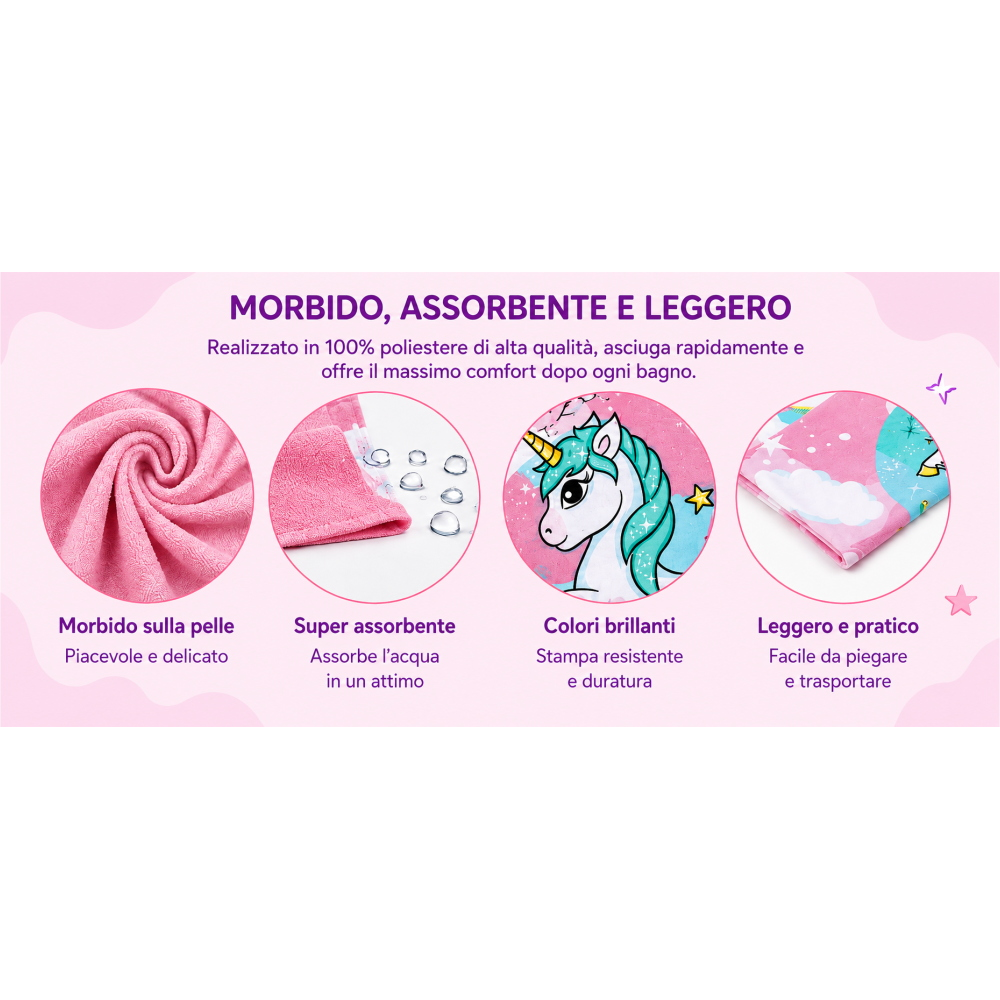 Telo Mare Unicorno Asciugamano in Microcotone Cm. 140x70 - Vp131