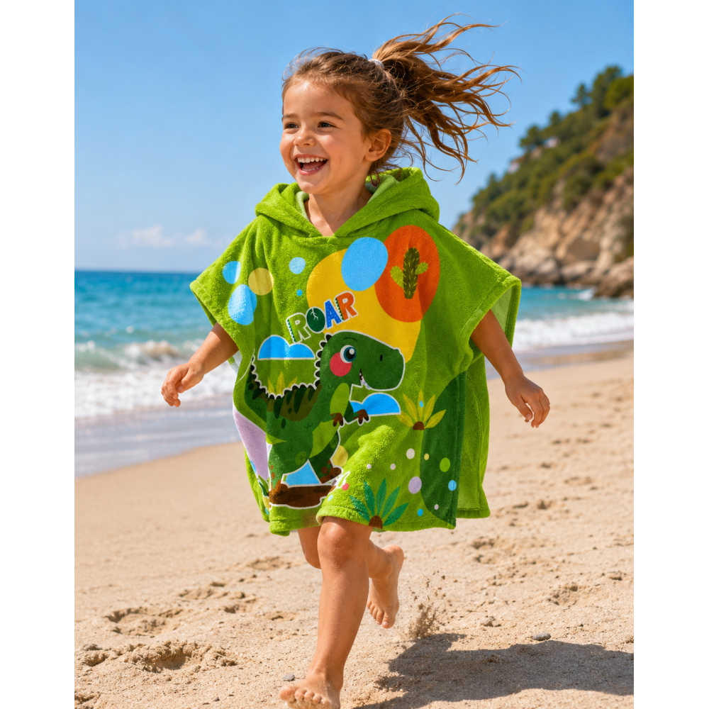 Poncho Mare Dinosauri in Microcotone Cm. 100x50 100%pl - Vp672
