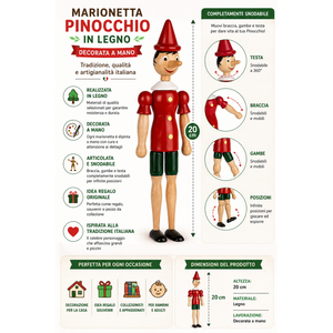 Pinocchio Burattino Marionetta Figura in Legno Snodabile Cm. 20 - 20702