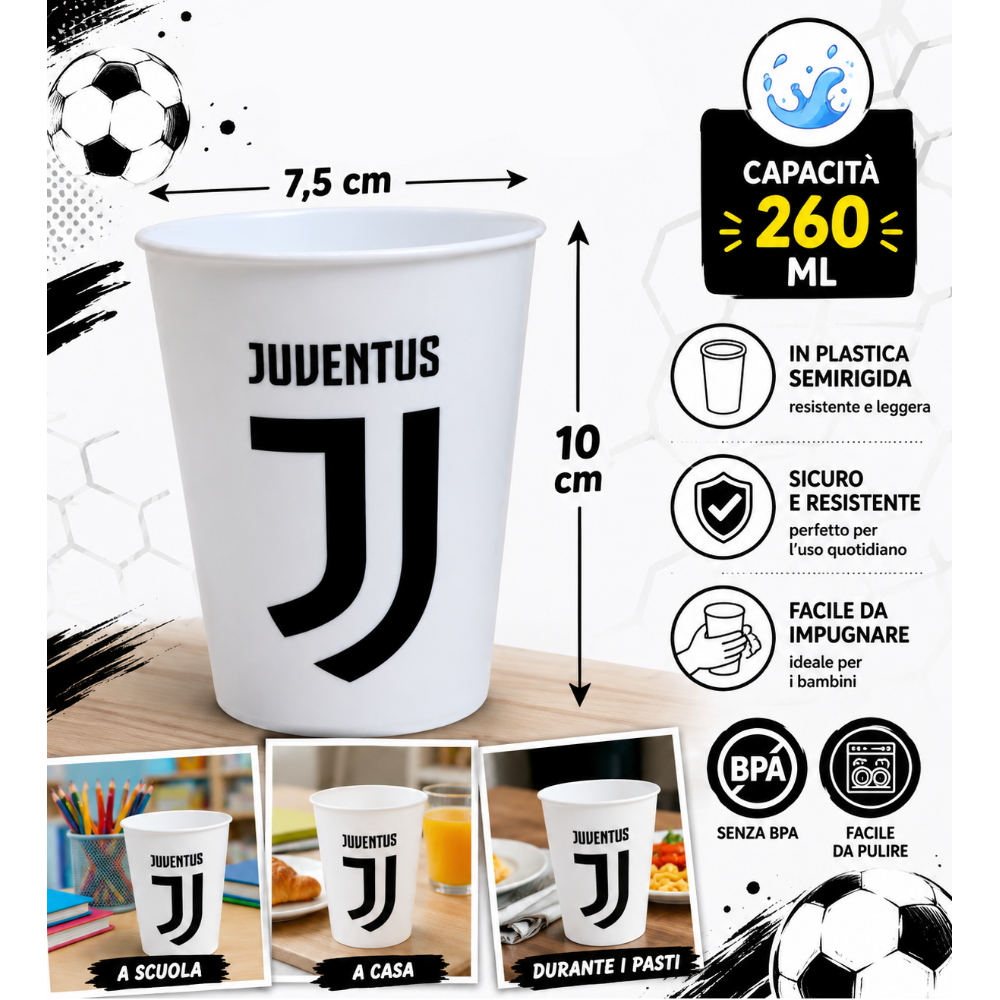 Bicchiere Juventus Campioni Bianconeri Plastica Ml.260 Cm. 10x7,5 - C02jv