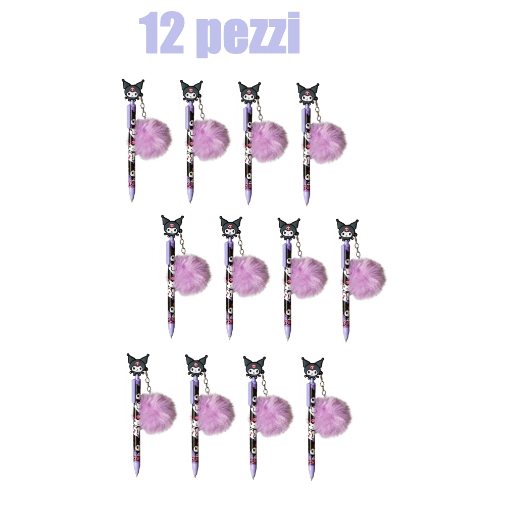 Set 12 Penne Kuromi con Pompon 18 CM Idea Regalo - Ku00006x12