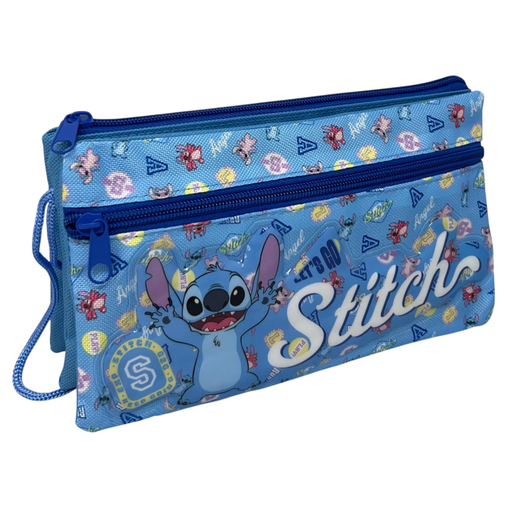 Tombolino Stitch DISNEY 3 Scomparti Bustina Astuccio Portacolori 22 CM - Lst1337-B