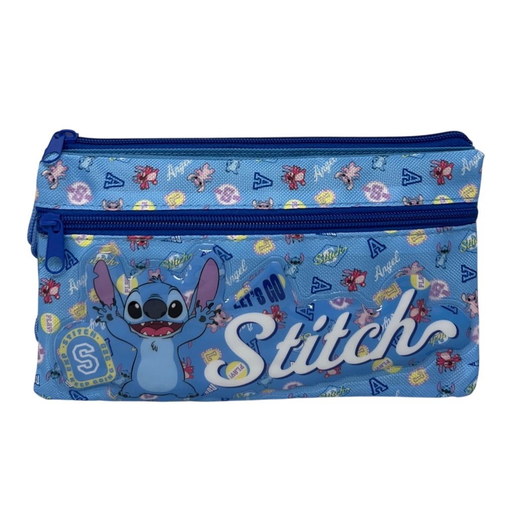 Tombolino Stitch DISNEY 3 Scomparti Bustina Astuccio Portacolori 22 CM - Lst1337-B