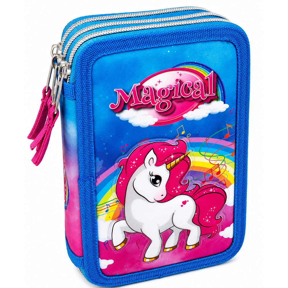 Astuccio Scuola 3d Unicorno Multiscomparto 3 Zip Portacolori Pennarelli Giotto - Uni0832-A