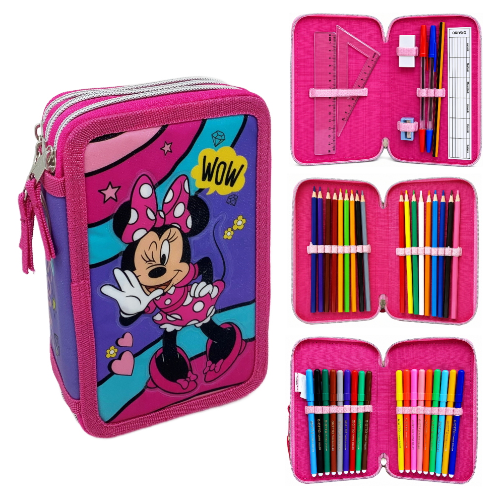 Astuccio Scuola 3d Minnie DISNEY Multiscomparto 3 Zip Portacolori Pennarelli Giotto - Min0832