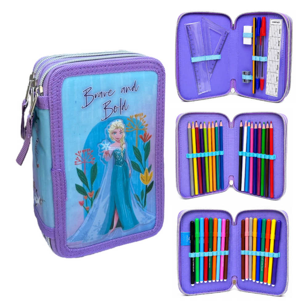 Astuccio Scuola 3d Frozen DISNEY Multiscomparto 3 Zip Portacolori Pennarelli Giotto - Fr0832