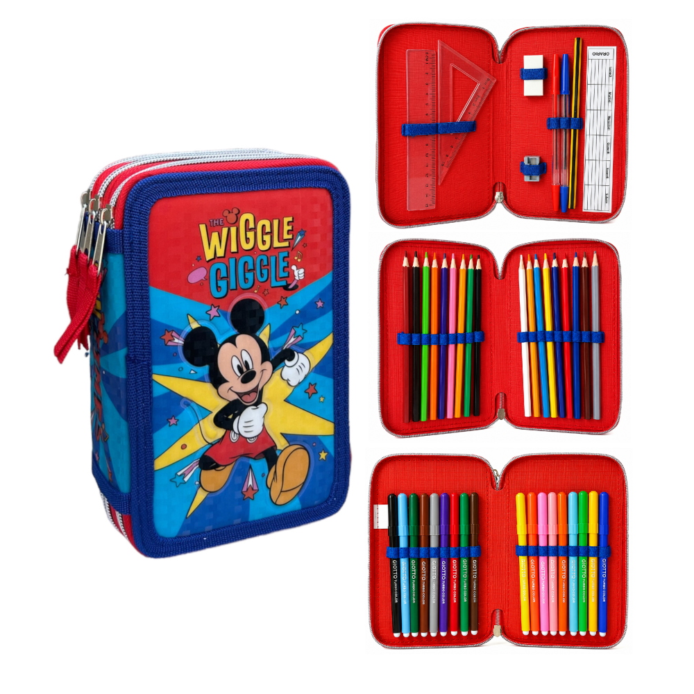 Astuccio Scuola 3d Topolino DISNEY Multiscomparto 3 Zip Portacolori Pennarelli Giotto - Mic0832