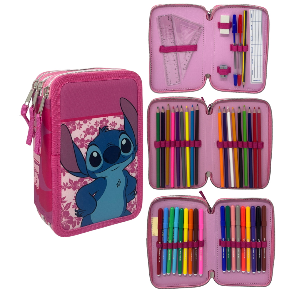 Astuccio Multiscomparto Stitch DISNEY 3 Zip per la Scuola Portacolori Giotto - Lil37-6273