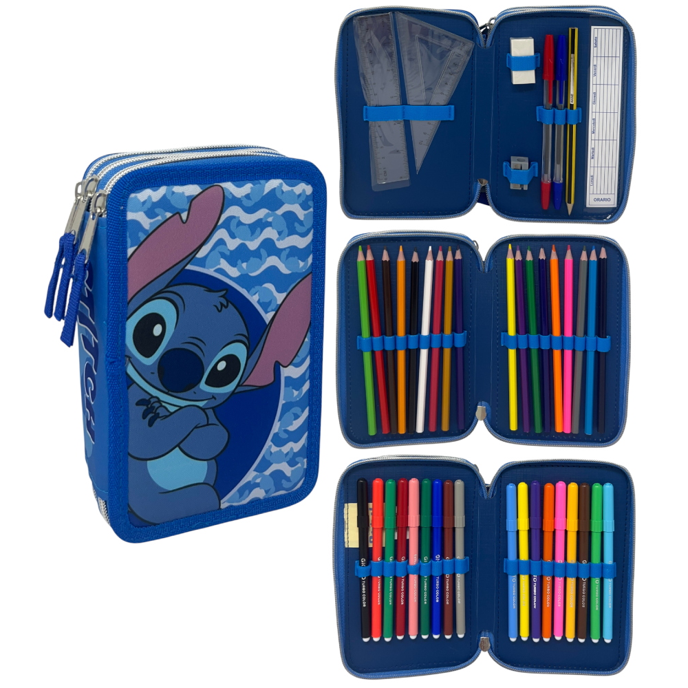 Astuccio Multiscomparto Stitch DISNEY 3 Zip per la Scuola Portacolori Giotto - Lil37-6272