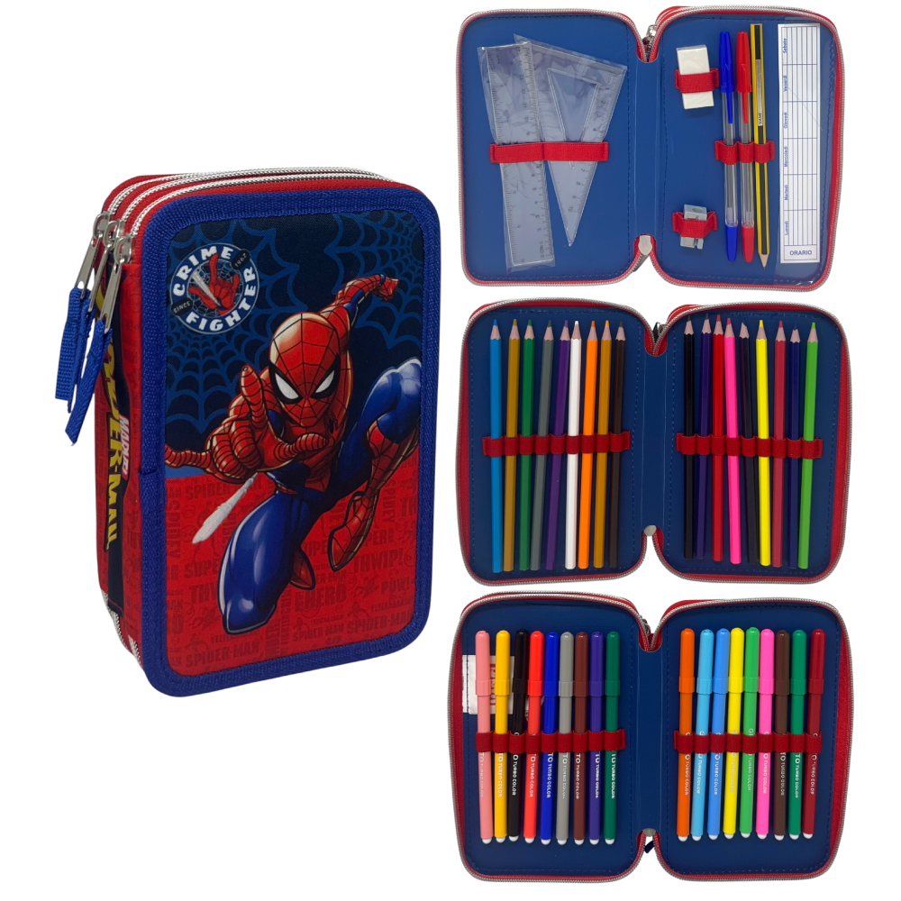 Astuccio Multiscomparto Spiderman MARVEL 3 Zip per la Scuola Portacolori Giotto - Spi37-6268