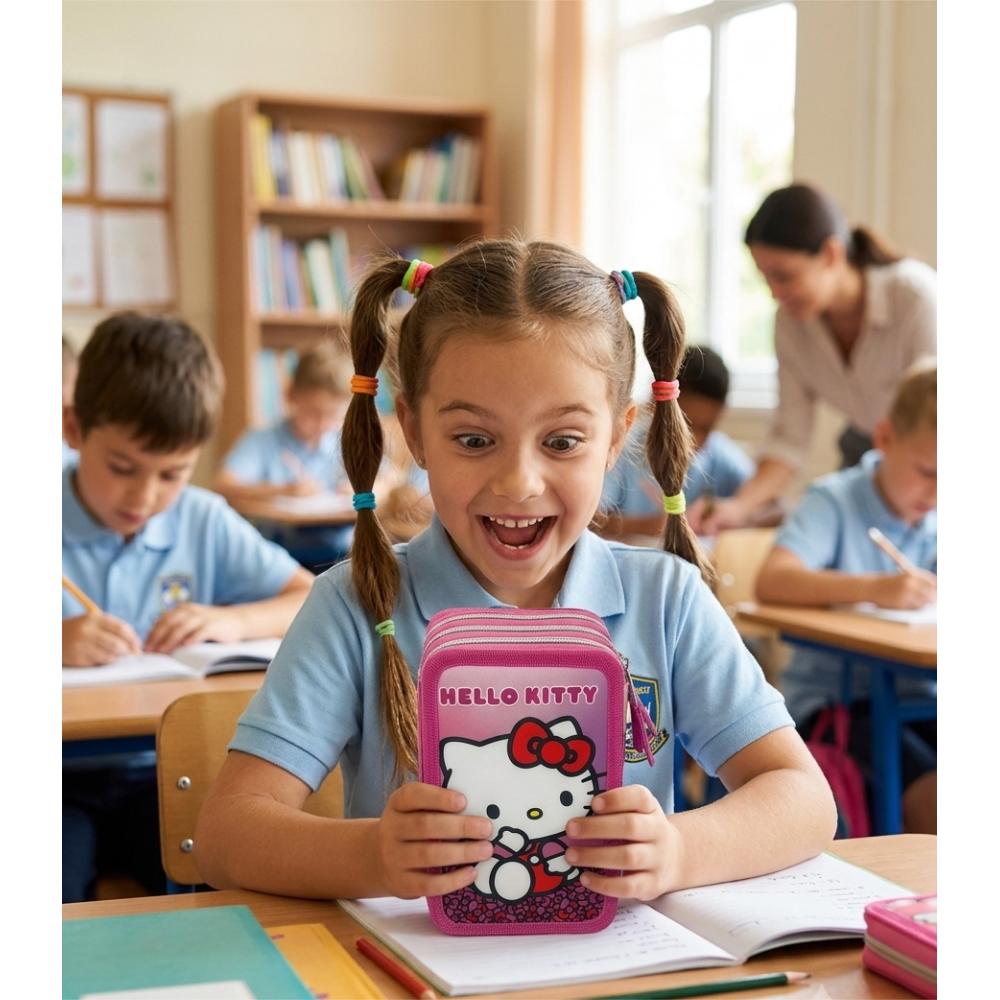 Astuccio Multiscomparto Hello Kitty Sanrio 3 Zip per la Scuola Portacolori Giotto - Hk37-6271