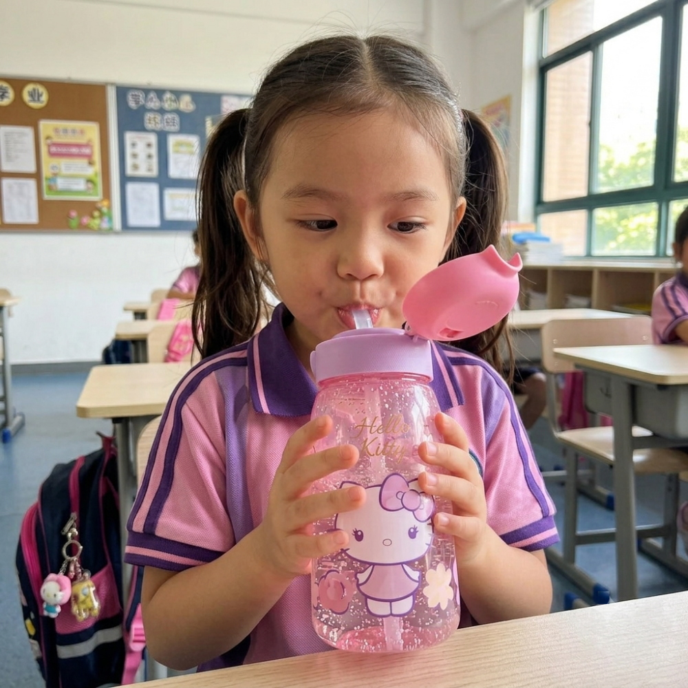 Borraccia Pop-Up Hello Kitty Sanrio Bottiglia in Plastica Riutilizzabile 510 Ml con Cannuccia - 84998