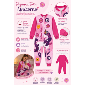 Pigiama Tutone Lungo Unicorno 100% Cotone Interlock - Uni0112fuxia