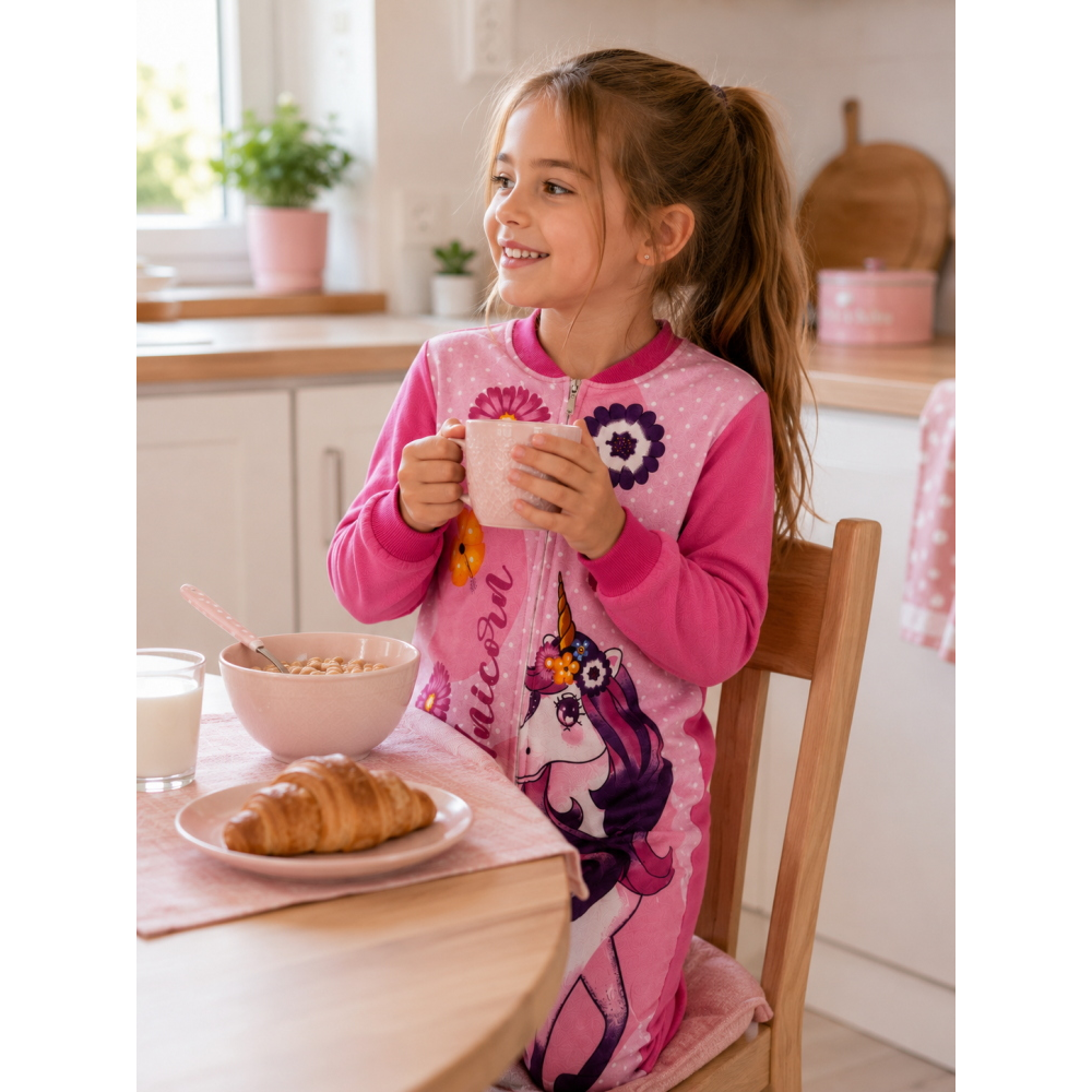 Pigiama Tutone Lungo Unicorno 100% Cotone Interlock - Uni0112rosa