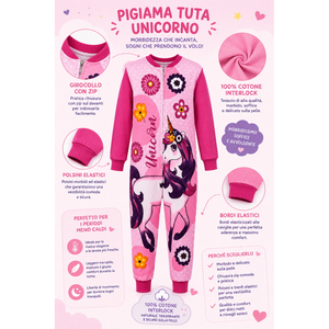 Pigiama Tutone Lungo Unicorno 100% Cotone Interlock - Uni0112rosa