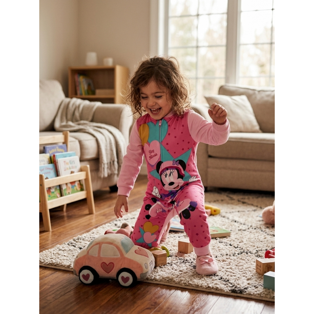 Pigiama Tutone Lungo Minnie Mouse DISNEY 100% Cotone Interlock - Min0050rosa