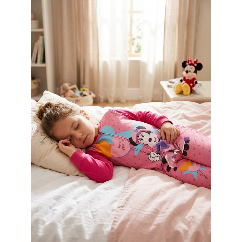 Pigiama Tutone Lungo Minnie Mouse DISNEY 100% Cotone Interlock - Min0050fuxia