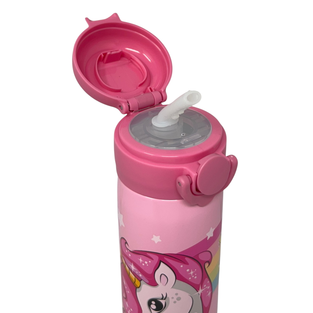 Borraccia Termica Unicorno in Acciaio Inox Apertura Pop-Up con Cannuccia 500 Ml - 40795851