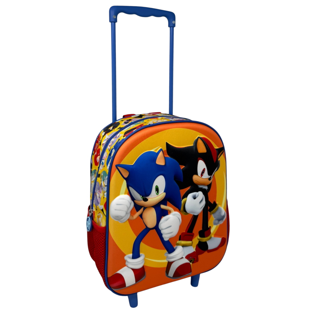 Zaino Asilo Trolley 3d Sonic the Hedgehog Zainetto 34 CM con Carrello per Scuola Materna - 09604