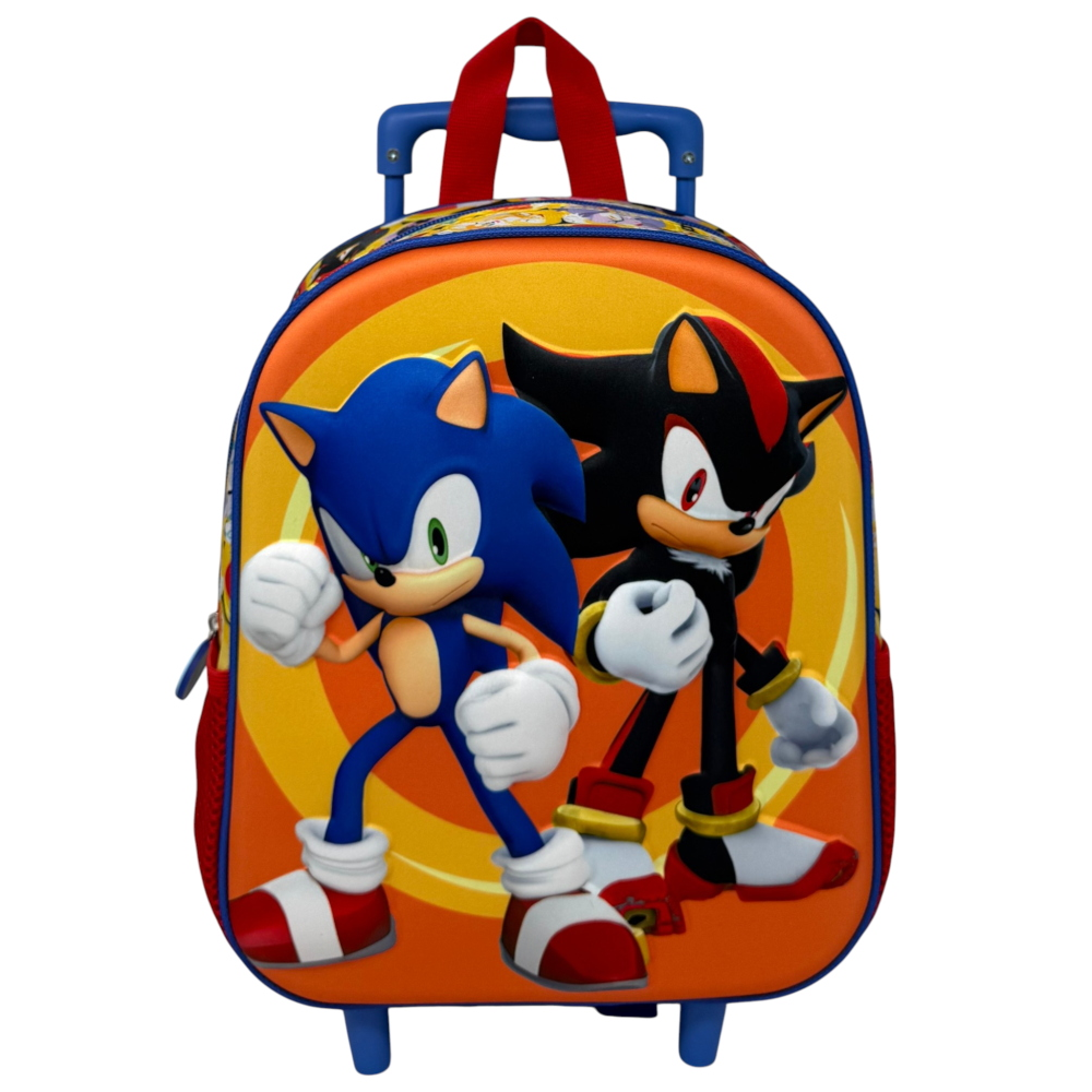 Zaino Asilo Trolley 3d Sonic the Hedgehog Zainetto 34 CM con Carrello per Scuola Materna - 09604
