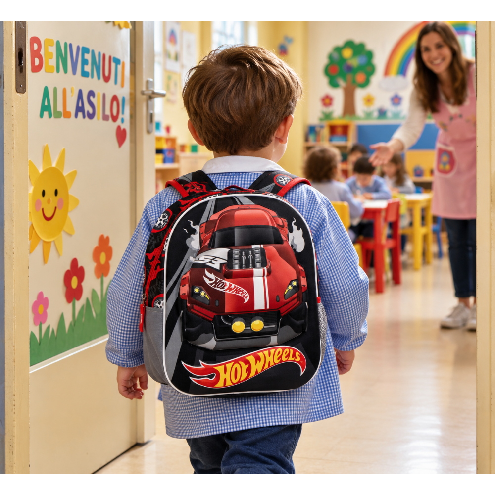 Zaino Asilo 3d Hot Wheels Borsa con Applicazioni 32 CM per Scuola Materna da Passeggio - 5873